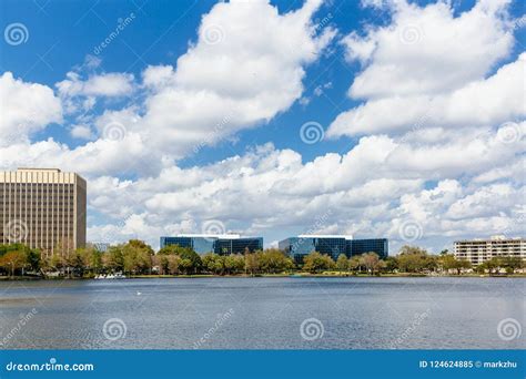 Lake Eola And Buildings In Downtown Orlando Florida Stock Image