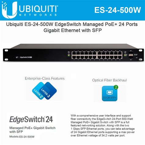 Ubiquiti Networks Edgeswitch 24 Port Es 24 500w 500 Watt Managed Poe