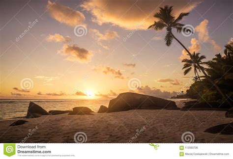 Amazing Sunrise On Seychelles Island Stock Photo Image Of Coast