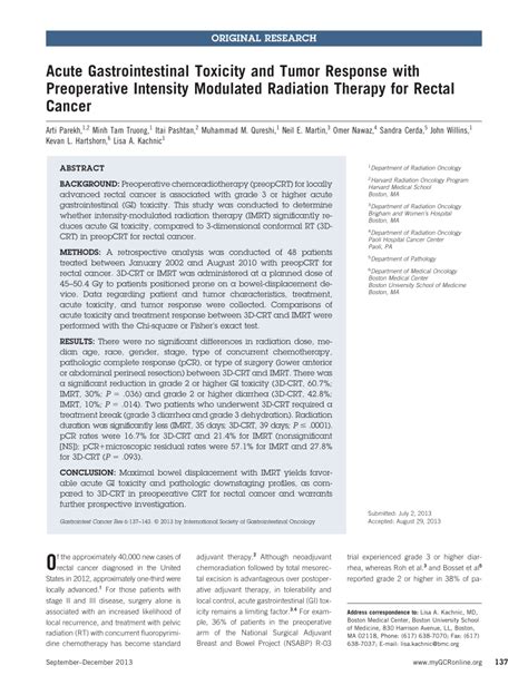 pdf acute gastrointestinal toxicity and tumor response with preoperative intensity modulated
