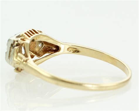 Art Deco Diamond Engagement Ring 14k Yellow White Gold Vintage Gold
