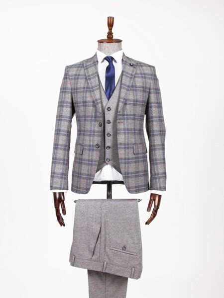 buy gray slim fit plaid suit by bespokedailyshop worldwide shipping