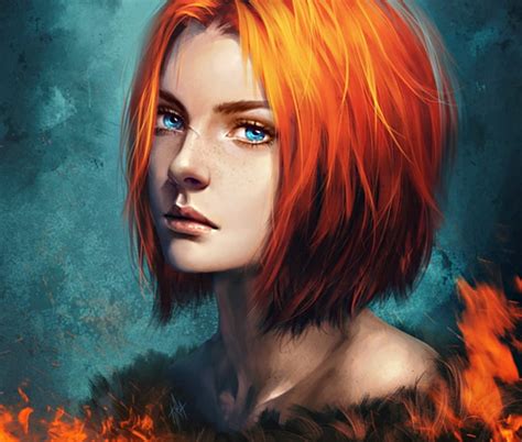 1080p free download agnes art redhead femeie woman fire fantasy tira owl girl face