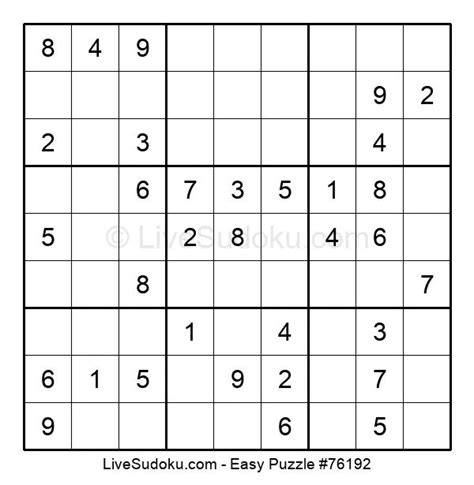 Easy Sudoku Online 76192 Live Sudoku