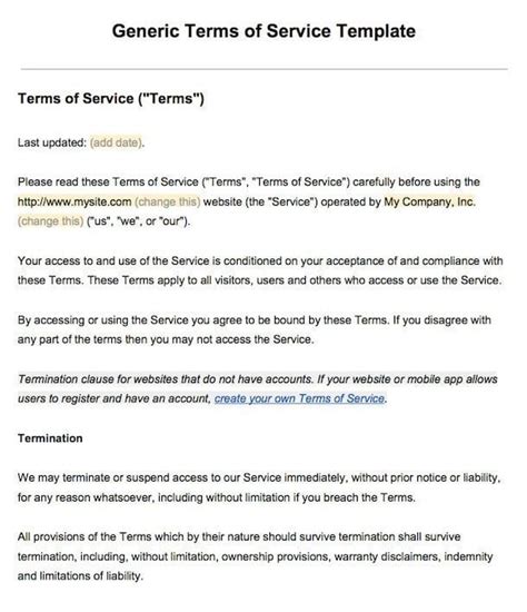 Sample Terms Of Service Template Termsfeed