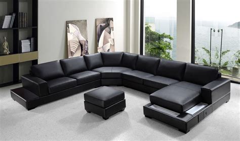 Ritz Modern Black Leather Sectional Sofa Set Black Design Co