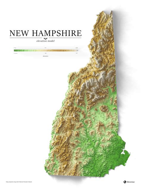 New Hampshire Elevation Map With Exaggerated Shaded Relief Oc R
