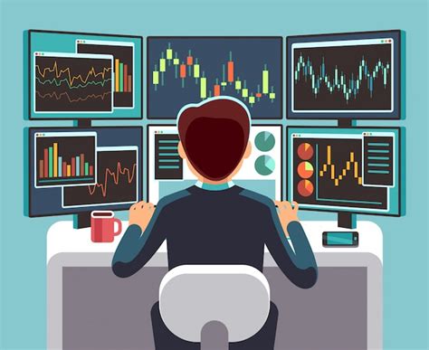Premium Vector Stock Market Trader Looking At Multiple Computer