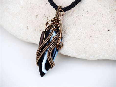 Arrowhead Wire Wrapped Pendant Black Agate Gemstone Necklace Gothic