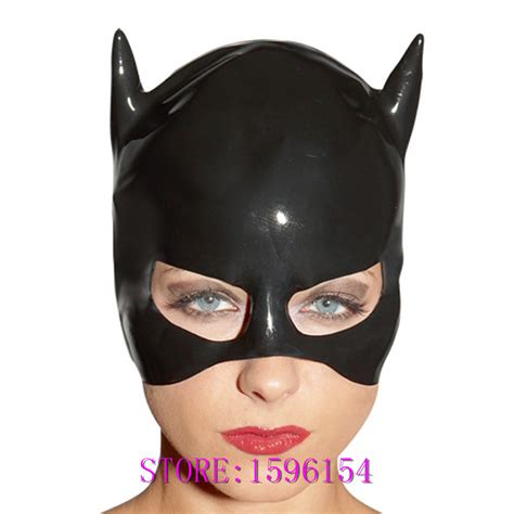 Black Latex Cat Mask Fetish Natrual Rubber Party Hood Cosplay Catwomen