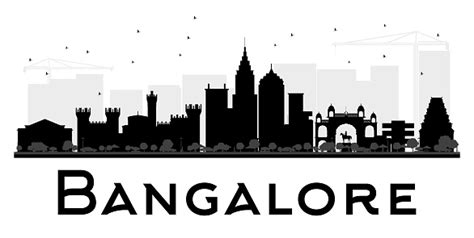 Bangalore City Skyline Black And White Silhouette Stock Illustration