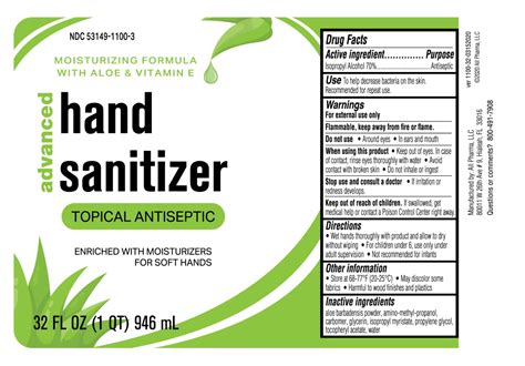 Advance Hand Sanitizer Moisturizing Formula With Aloe And Vitamin E