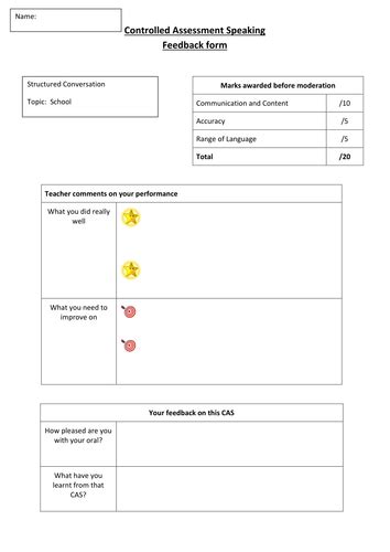 Controlled Assessment Speaking Feedback Form Teaching Resources