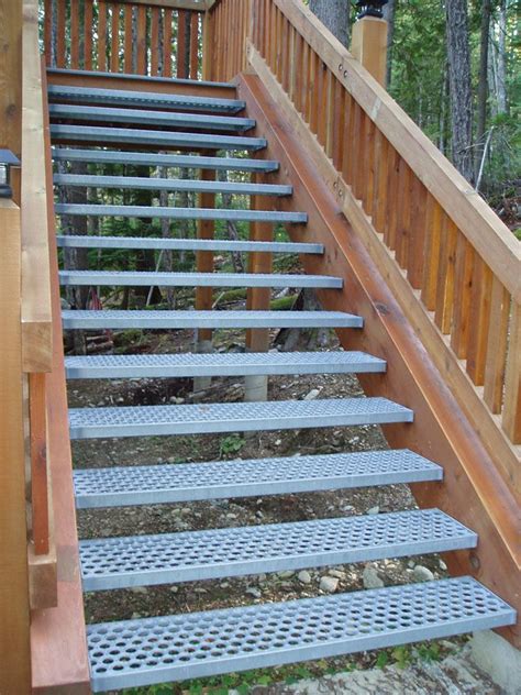 Protect stairs from wear or provide a new stair surface on worn stairs. Non-slip, non shovel, galvinized steel stair tread. | Exterior stairs, Outdoor stairs, Steel stairs