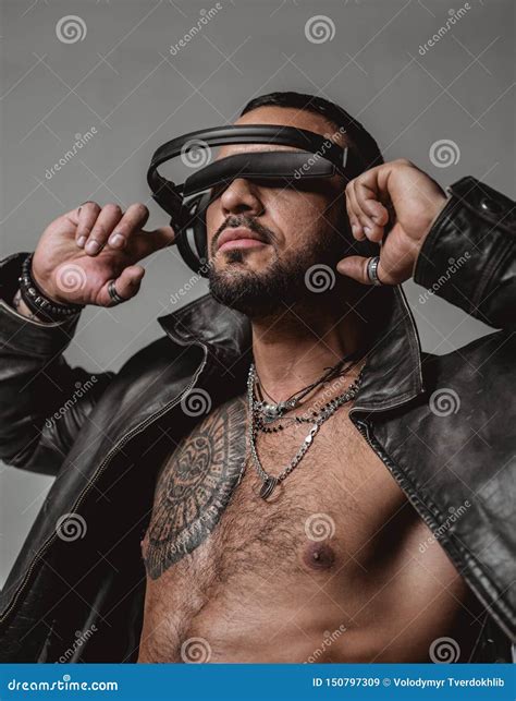 Dj Start This Party Muscular Athletic Male With Headphones Stock Image