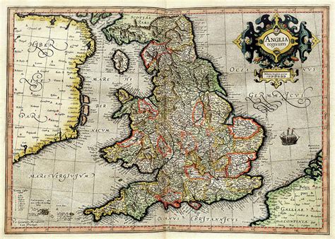 Vintage Map Of England 1596 Drawing By Cartographyassociates Fine