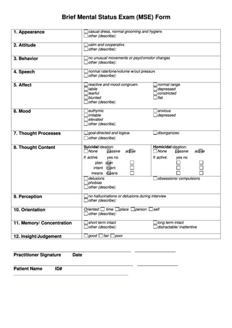 Mini Mental State Examination Form Printable