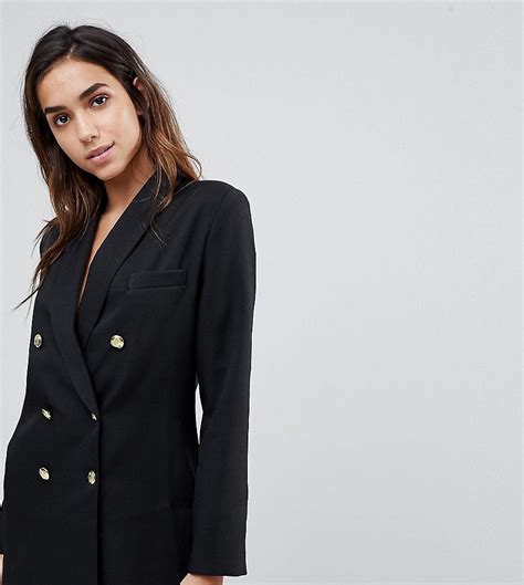 Black Longline Doublebreasted Tailored Blazer W Gold Buttons Denim