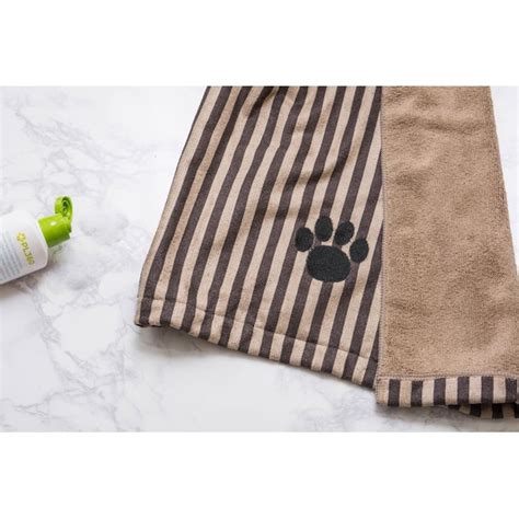 Dii Brown Stripe Embroidered Paw Pet Towel In The Grooming Supplies