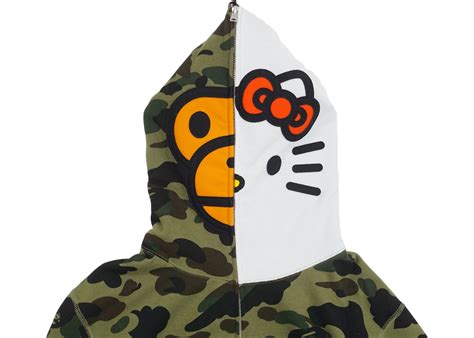 Bape Sanrio Milo Hello Kitty Split Face 1st Camo Full Zip Hoodie Green