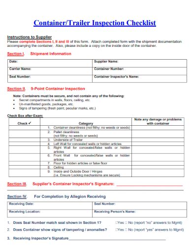 Free 10 Trailer Inspection Form Samples In Pdf