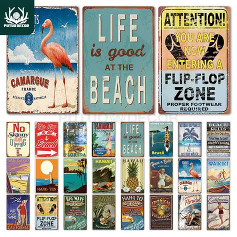 Beach Retro Tin Sign Plaque Metal Vintage Summer Wall Sign Beach Decor