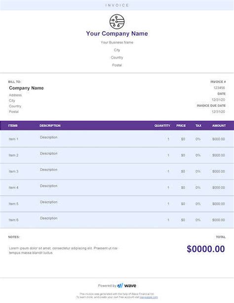 Electronic Invoice Template Wave Financial