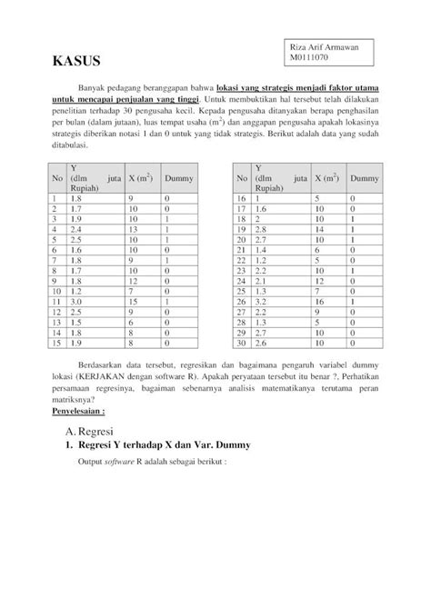 Pdf Analisis Regresi Dengan Software R Dokumentips