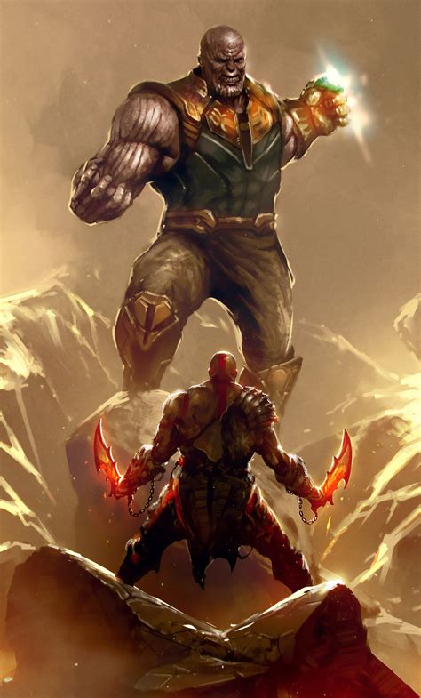 1280x2120 Thanos Vs Kratos Digital Art Iphone 6 Hd 4k Wallpapers