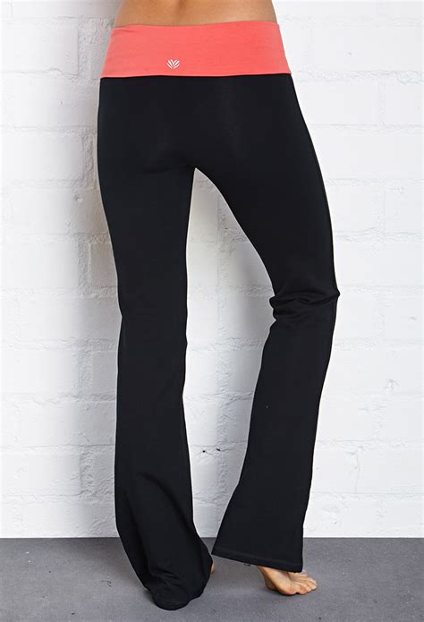 Forever 21 Fit And Flare Fold Over Yoga Pants In Pink Blacksunset Lyst