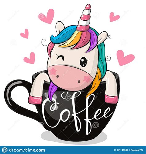 Cartoon Unicorn Is Sitting In A Cup Of Coffee Stock Vector