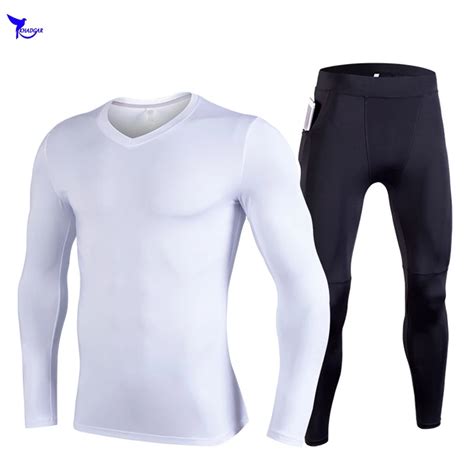 long sleeve t shirt pocket legging 2pcs running set quick dry mens compression tracksuit fitness