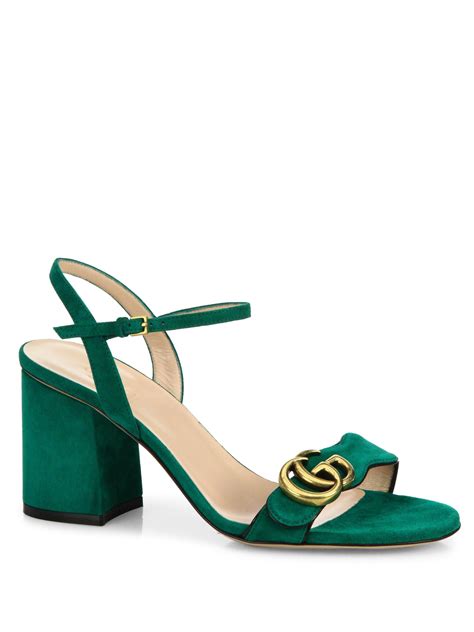 Gucci Marmont Suede Block Heel Sandals In Green Lyst