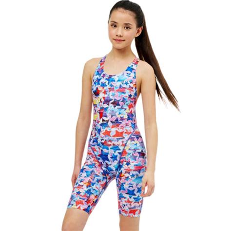 Maru Girls Swimwear Lucky Star Pacer Legsuit Bluered Aqua Swim Supplies
