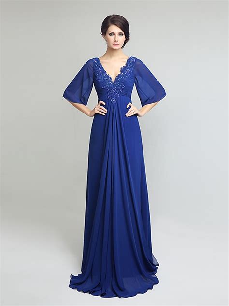 Sheath Column V Neck Sweep Brush Train Chiffon Mother Of The Bride Dress With Beading By