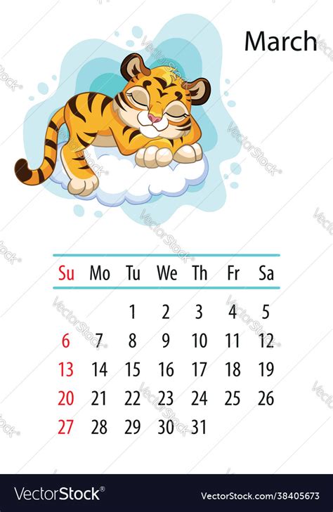 Tiger Wall Calendar Design Template For March 2022
