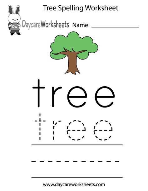 Free Printable Tree Spelling Worksheet For Preschool