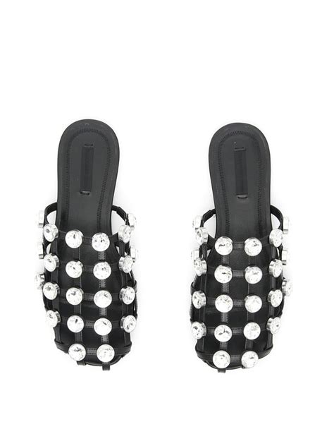Alexander Wang Amelia Dome Stud Caged Leather Slide Flats In Black