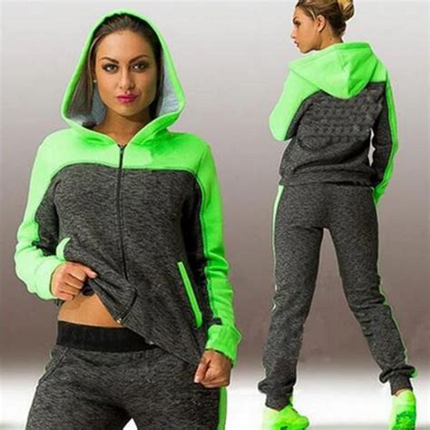 two piece set tracksuits for women top and pants contrast color long sleeve hoodies clubwear