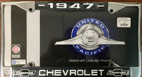 United Pacific Chrome License Plate Frame W 1947 Chevy Logo And