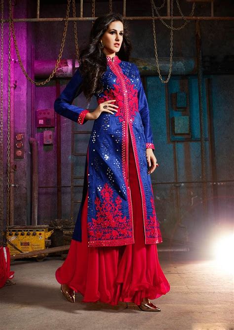 You can find some of the best indian wedding dresses online at nihal fashions. Blue designer wear Indian wedding palazzo suit in art silk ...
