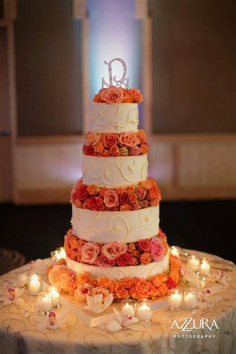 Coral And Orange Cake Theme Coral Wedding Cakes Wedding Cakes Elegant