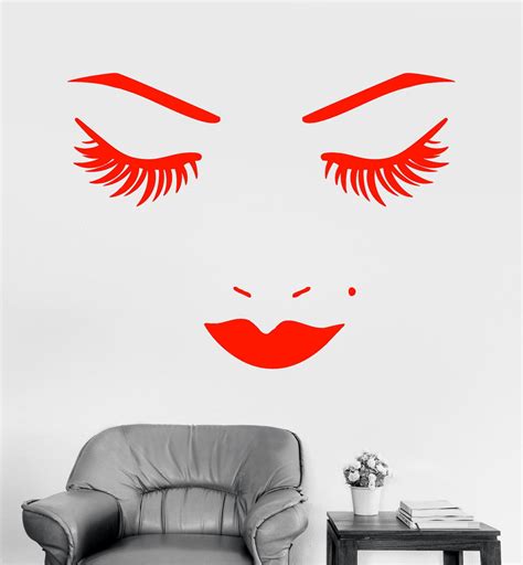 Vinyl Wall Decal Face Lips Eyelash Beauty Salon Makeup Stickers Unique
