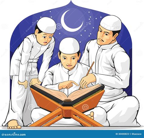 Kinder Lernen Al Quran Mit Ihrem Elternteil Zu Lesen Vektor Abbildung