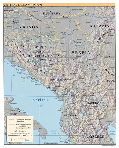 Western Balkans Physical Map 2007 Full Size