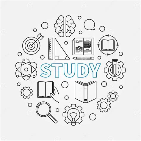 Study Vector Round Concept Illustration In Thin Line Style Stock Vector