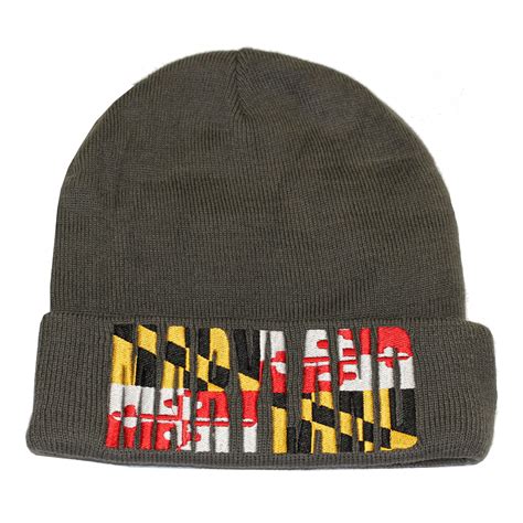 Maryland Flag Embroidered Grey Knit Beanie Cap Route One Apparel