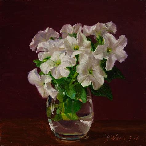 Wang Fine Art White Flower In A Vase Still Life Painting Original
