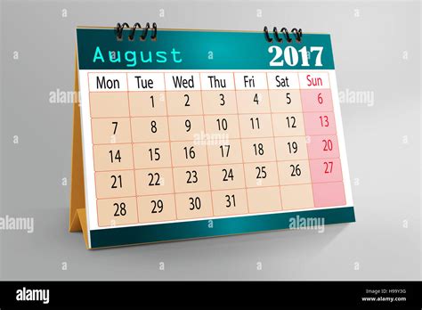 Desktop Calendar Design August 2017 Stock Photo Alamy