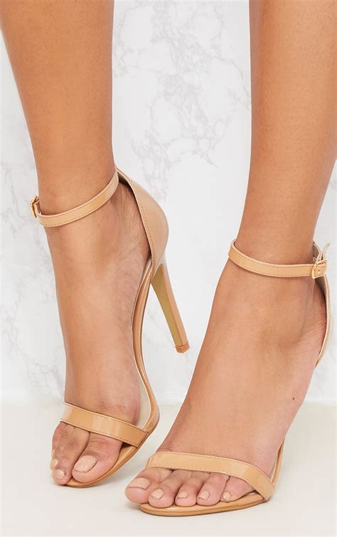 Nude Patent Heeled Strappy Sandal Prettylittlething Aus